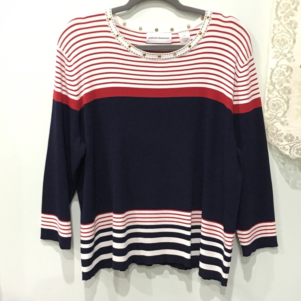 Alfred Dunner XL navy white red striped blouse